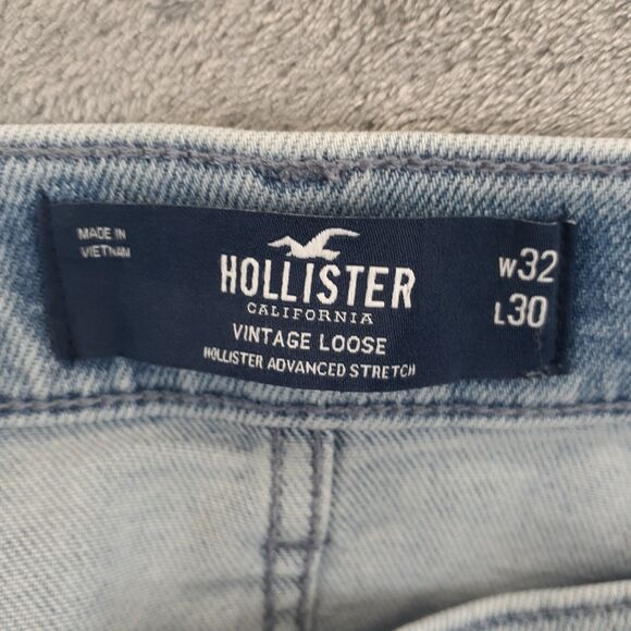 Hollister Vintage Loose Jeans Men 32x30 Light Blue Straight Leg Distressed Denim - Picture 6 of 7